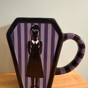 Wednesday Addams coffin mug “What Would Wednesday Do”. Purple black stripe 20oz